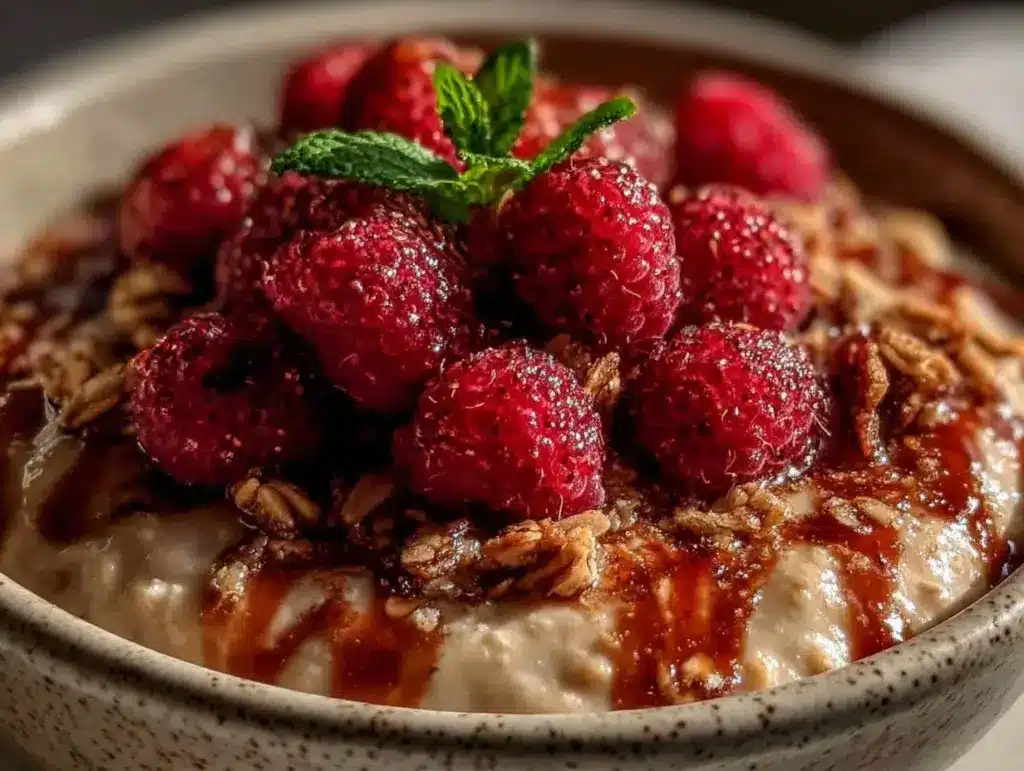 valentines raspberry oatmeal bowl - featured image