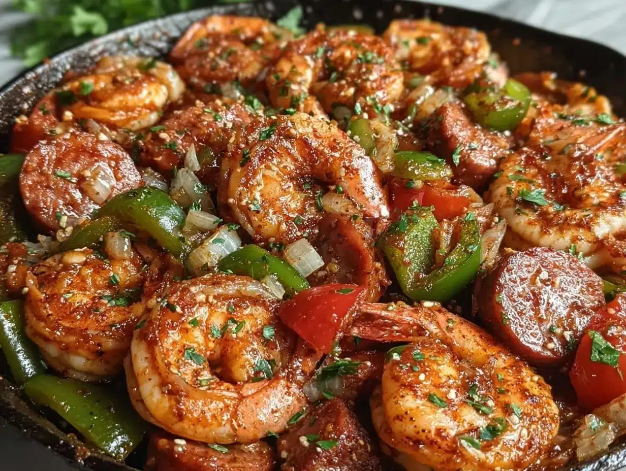Cajun shrimp and sausage skillet preparation steps