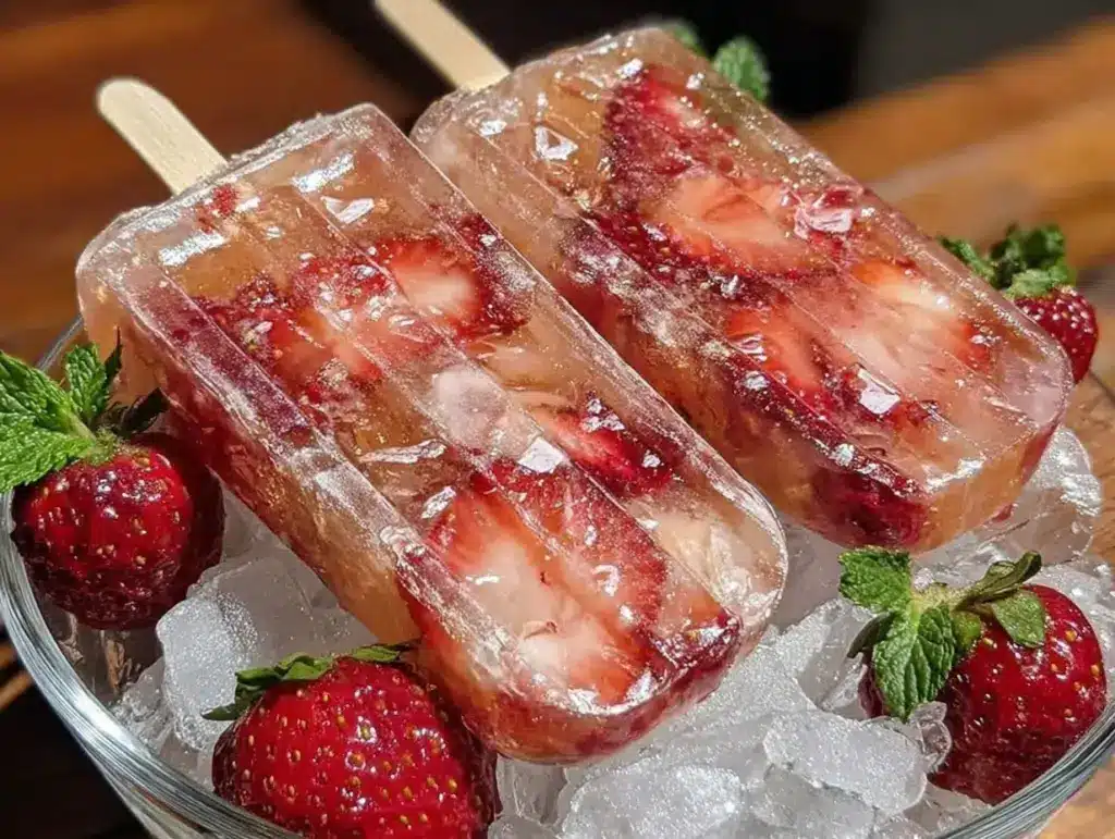 champagne strawberry popsicles - featured image