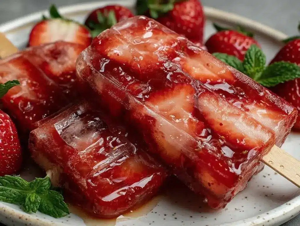 champagne strawberry popsicles - featured image