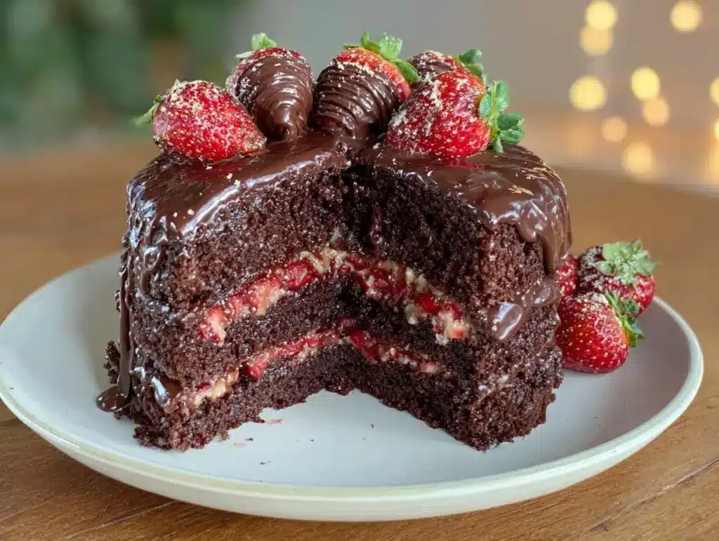 chocolate-covered strawberry cake - featured image