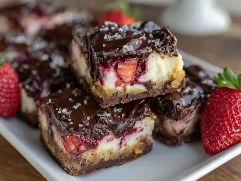 chocolate covered strawberry cheesecake bars - featured image