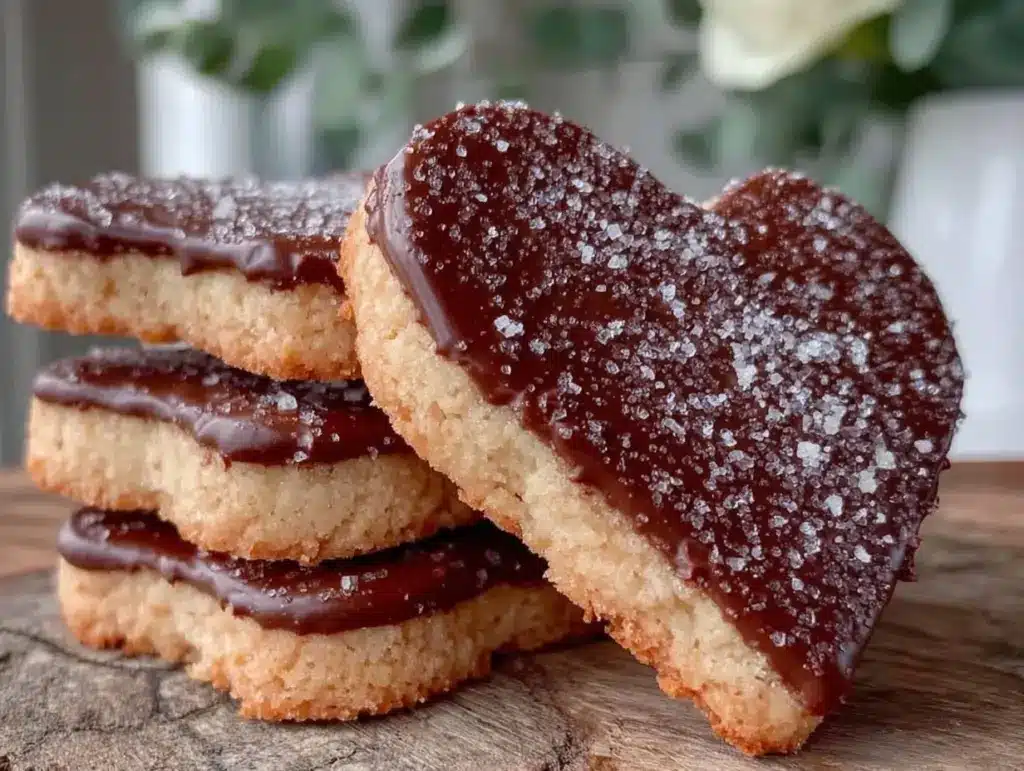 chocolate-dipped heart sugar cookies - featured image