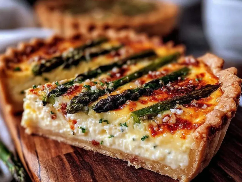 creamy asparagus and gruyere quiche - featured image