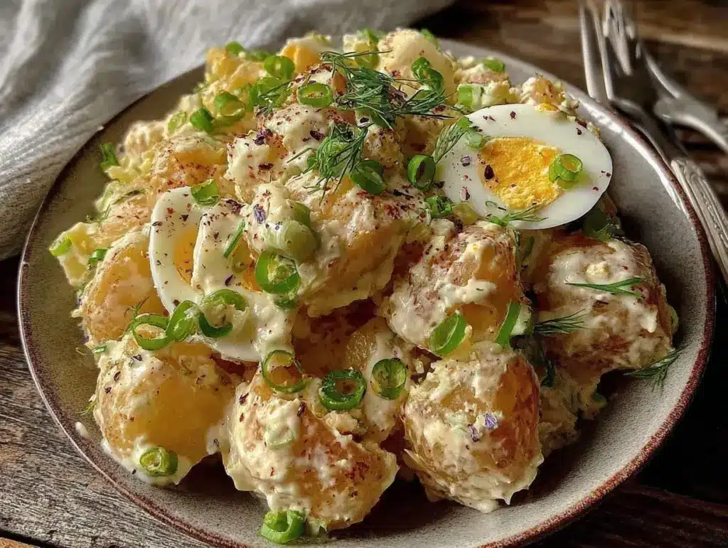 creamy classic potato salad with fresh dill - featured image