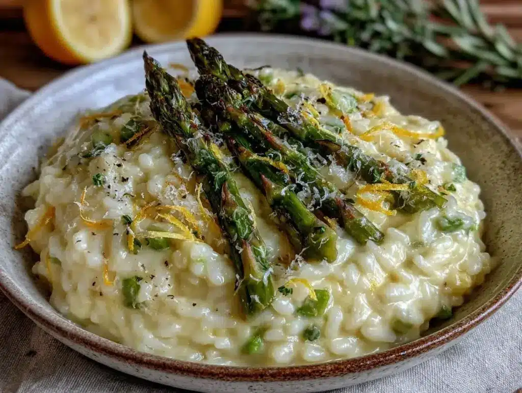 creamy lemon asparagus risotto - featured image