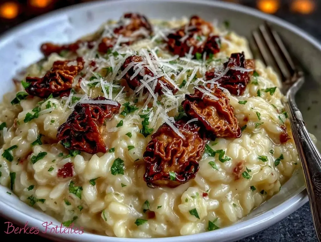 creamy morel mushroom risotto - featured image