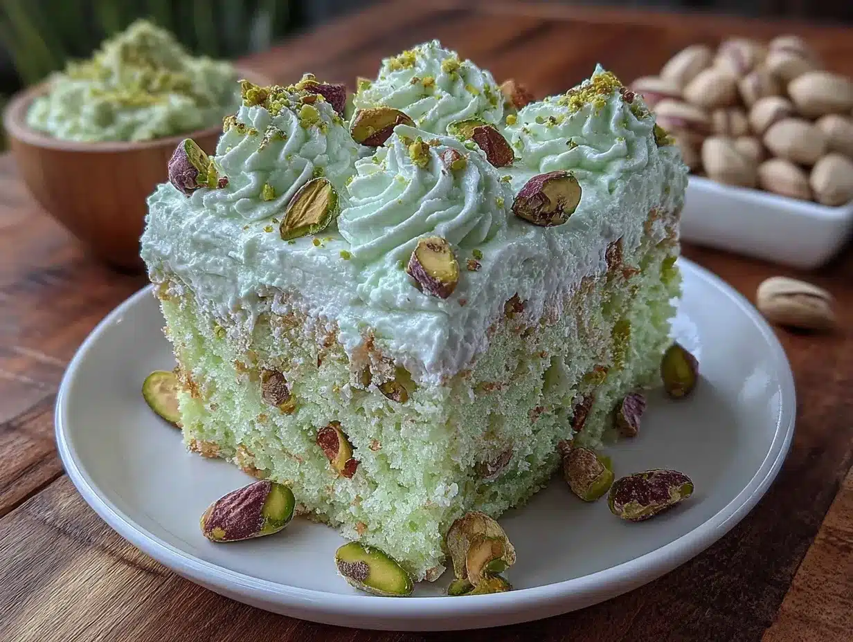 creamy pistachio pudding poke cake preparation steps