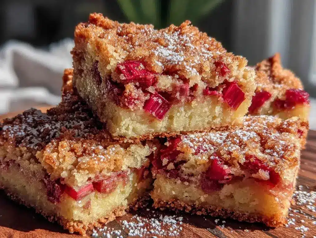 creamy rhubarb custard bars - featured image