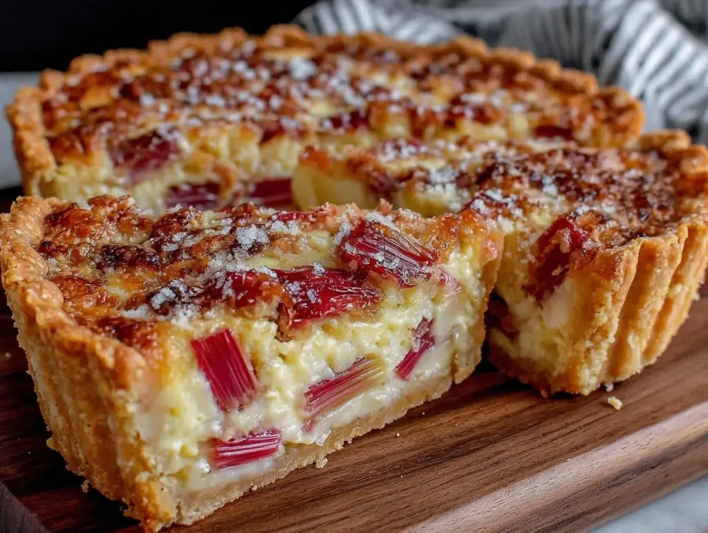 creamy rhubarb custard pie - featured image