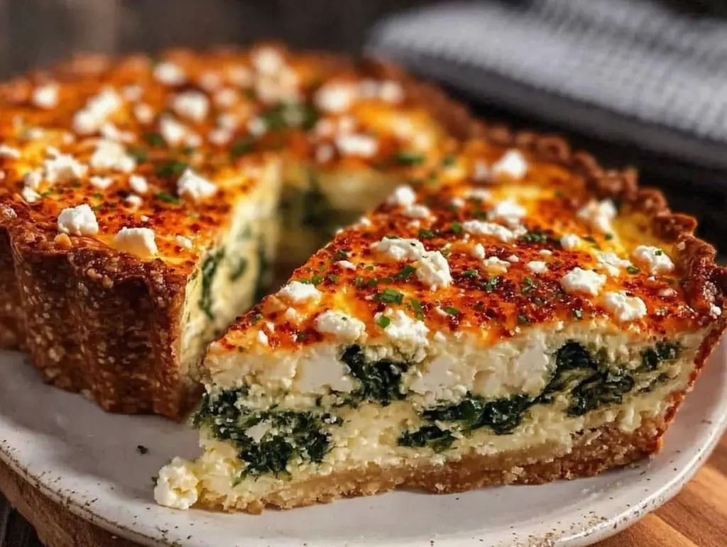 creamy spinach and feta quiche lorraine - featured image