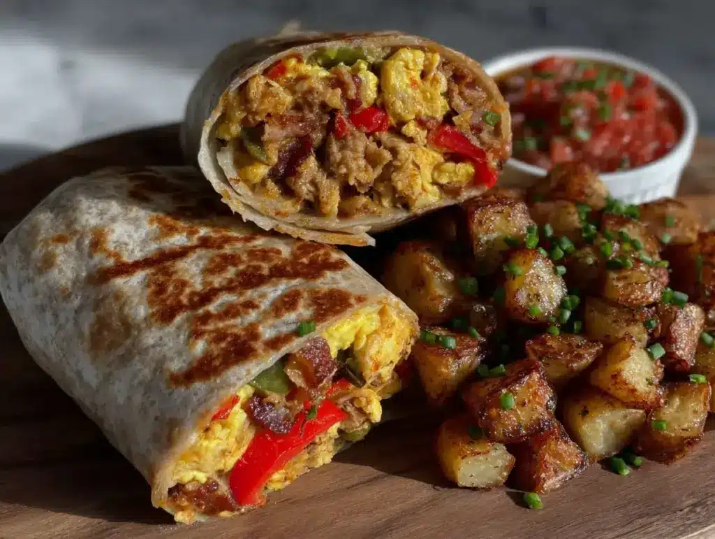crispy breakfast burrito with golden potatoes - featured image