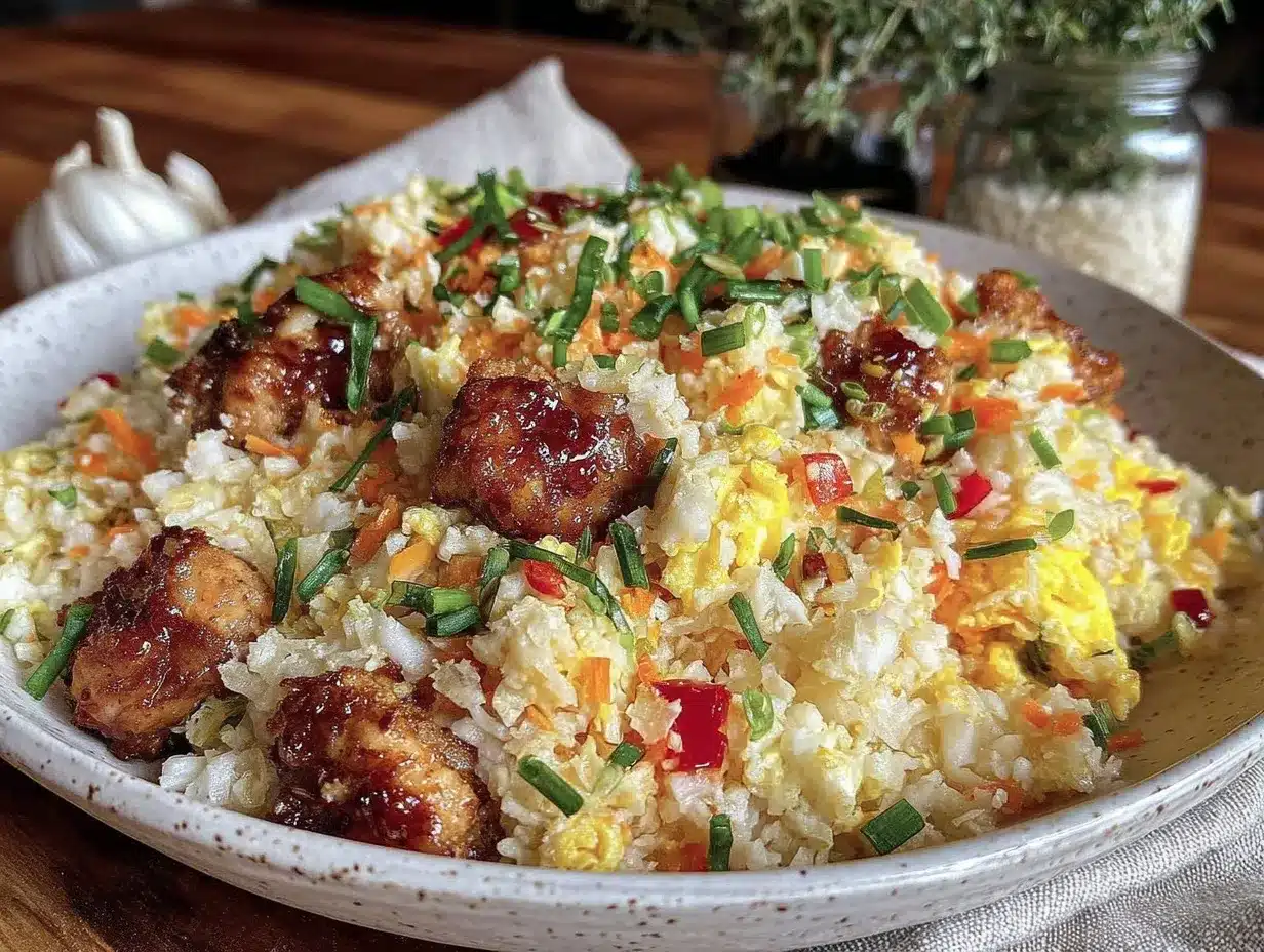 crispy cauliflower fried rice with chicken preparation steps