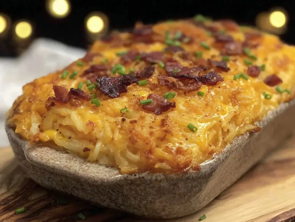 crispy cheesy hash brown breakfast casserole - featured image