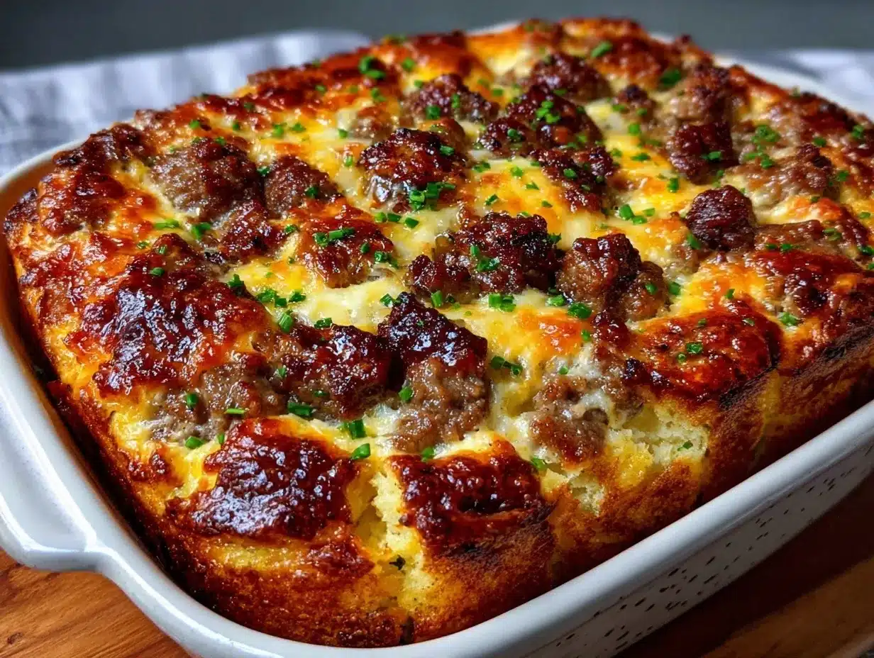 easy cheesy sausage and egg breakfast casserole preparation steps