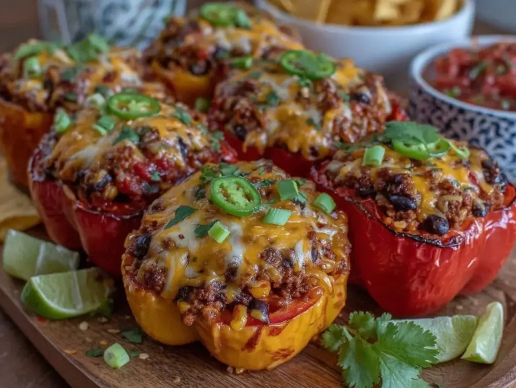 easy cheesy taco stuffed peppers - featured image