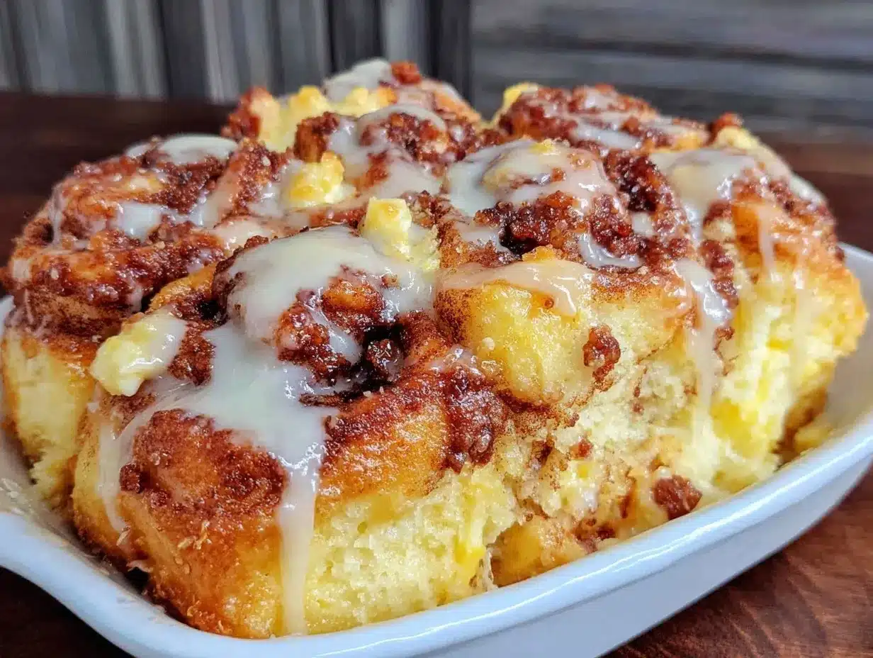 easy gooey cinnamon roll casserole recipe preparation steps