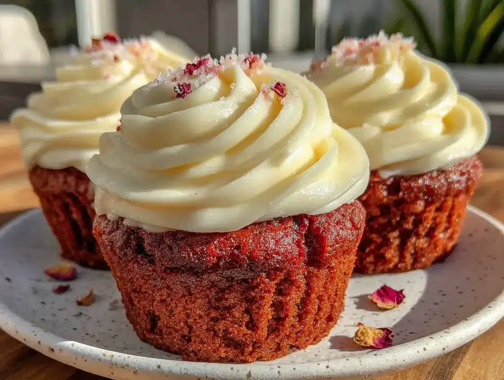 fluffy pink velvet cupcakes - featured image