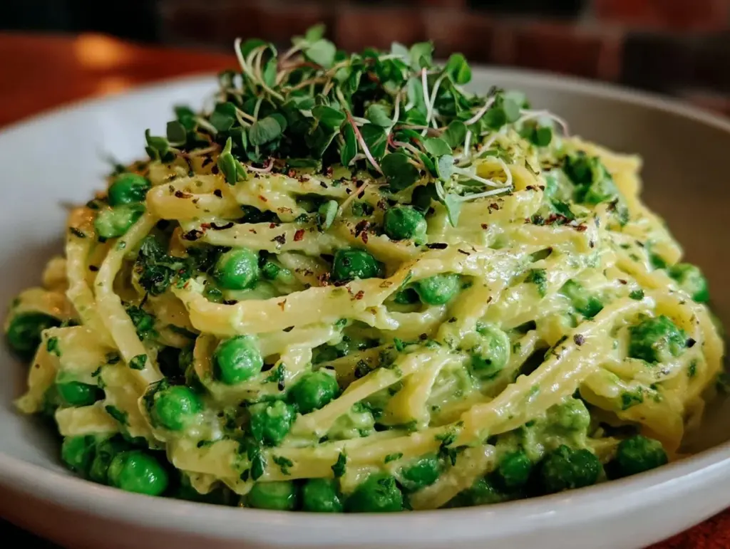 fresh spring pea and mint pasta - featured image