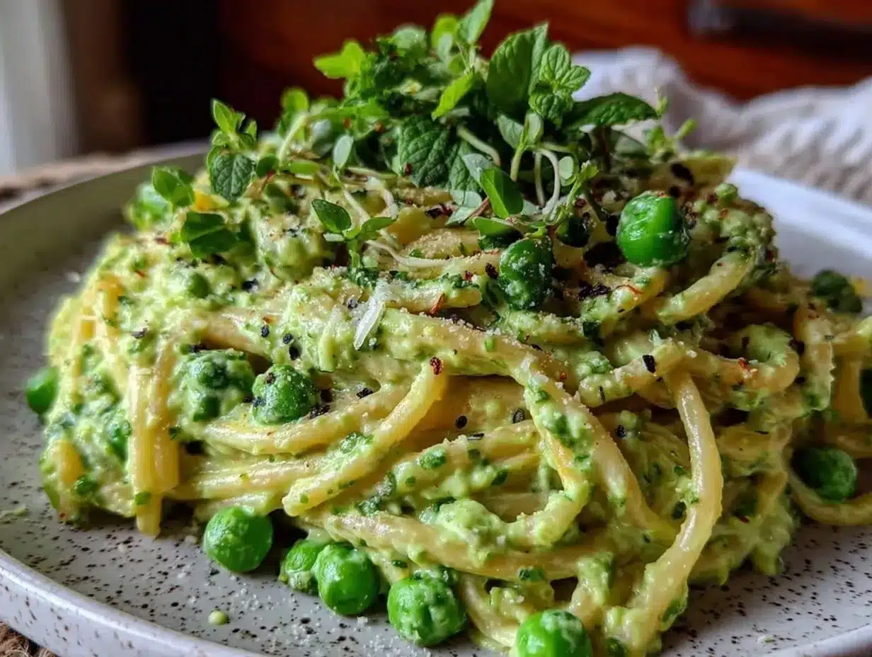 fresh spring pea and mint pasta preparation steps