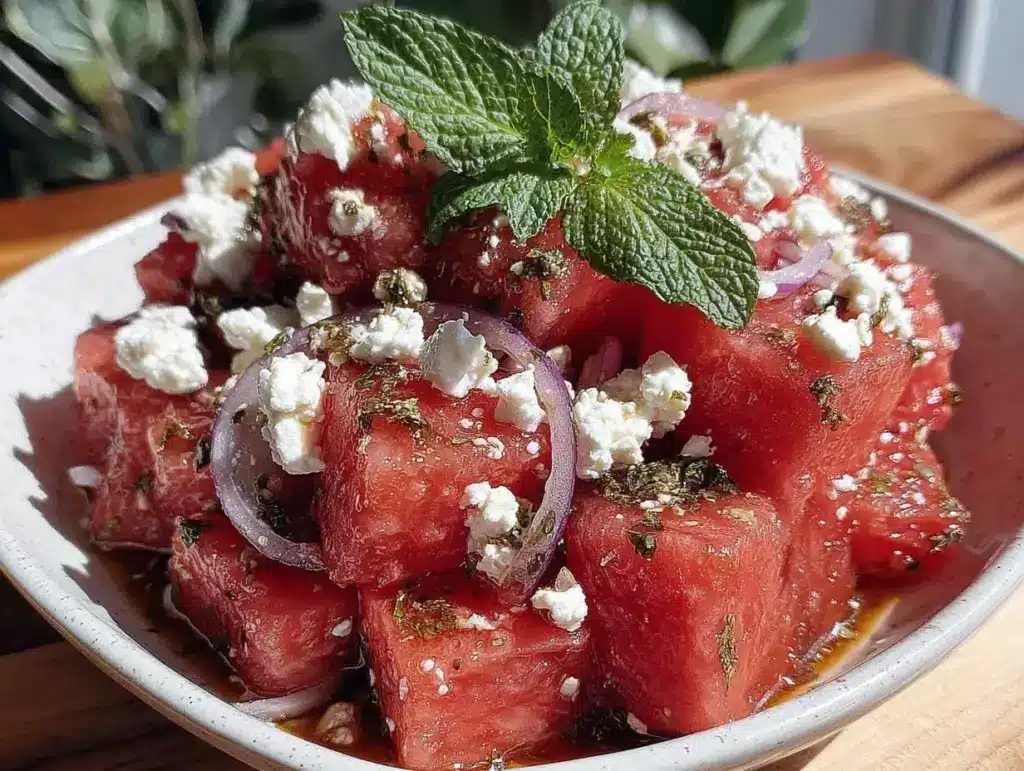 fresh watermelon feta mint salad - featured image