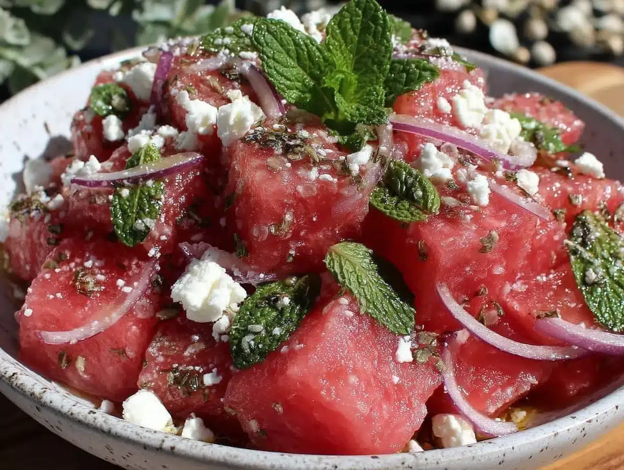 fresh watermelon feta mint salad preparation steps