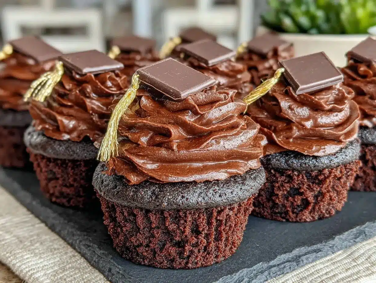 graduation cap chocolate cupcakes preparation steps