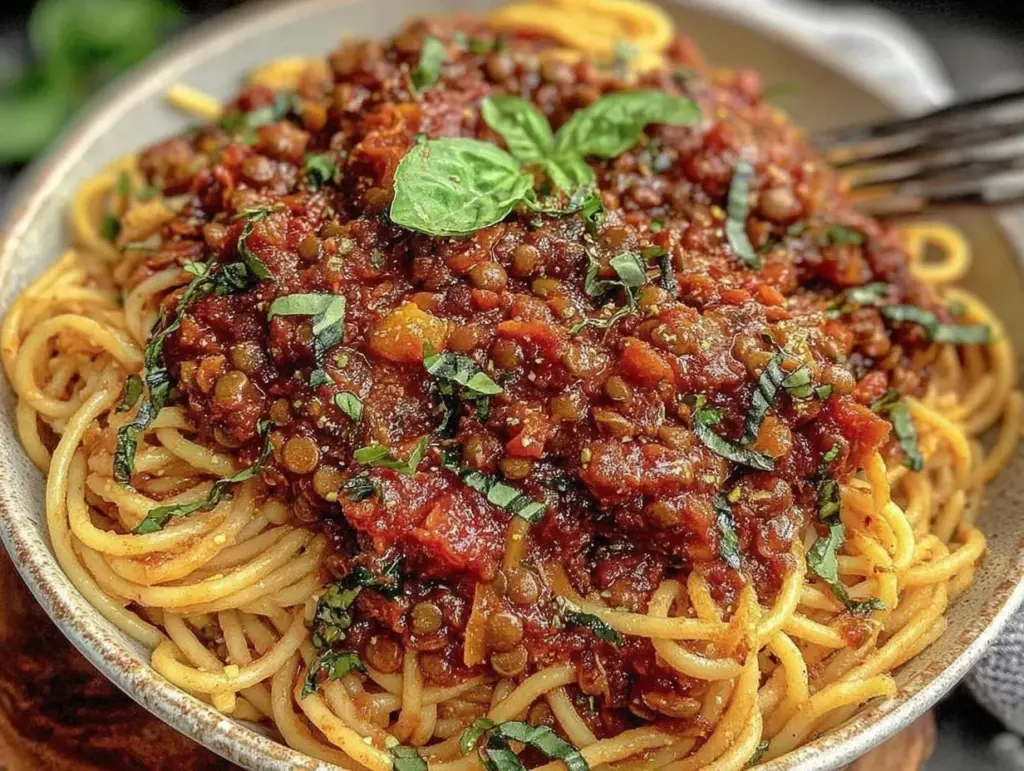 hearty lentil bolognese recipe - featured image