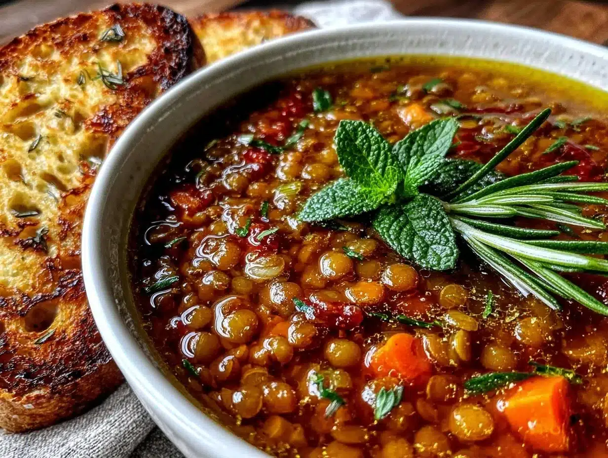 Mediterranean lentil soup preparation steps