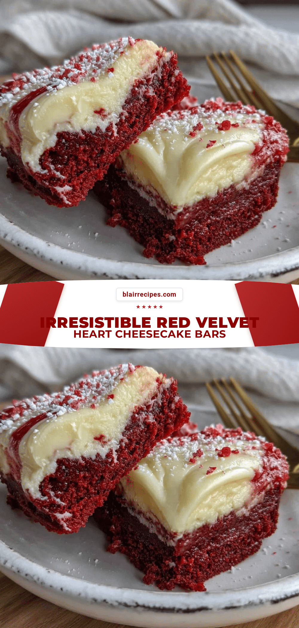 red velvet heart-shaped cheesecake bars recipe