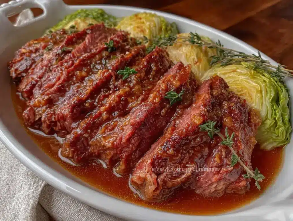 slow cooker guinness braised corned beef - featured image