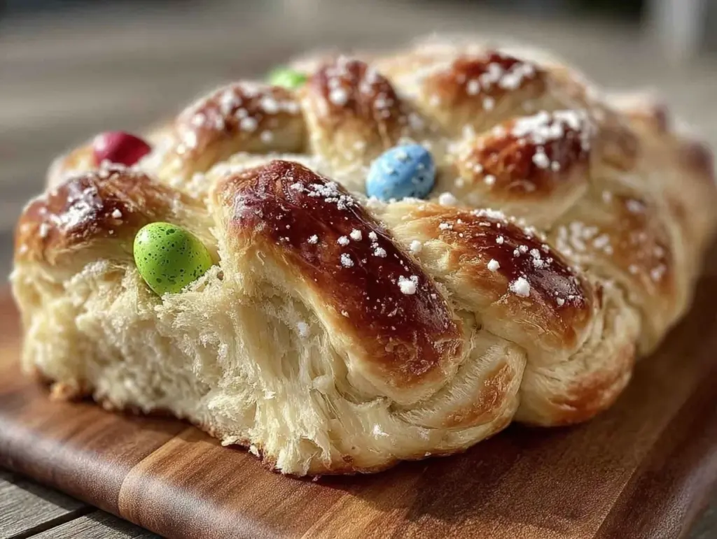 soft fluffy braided Easter egg bread - featured image