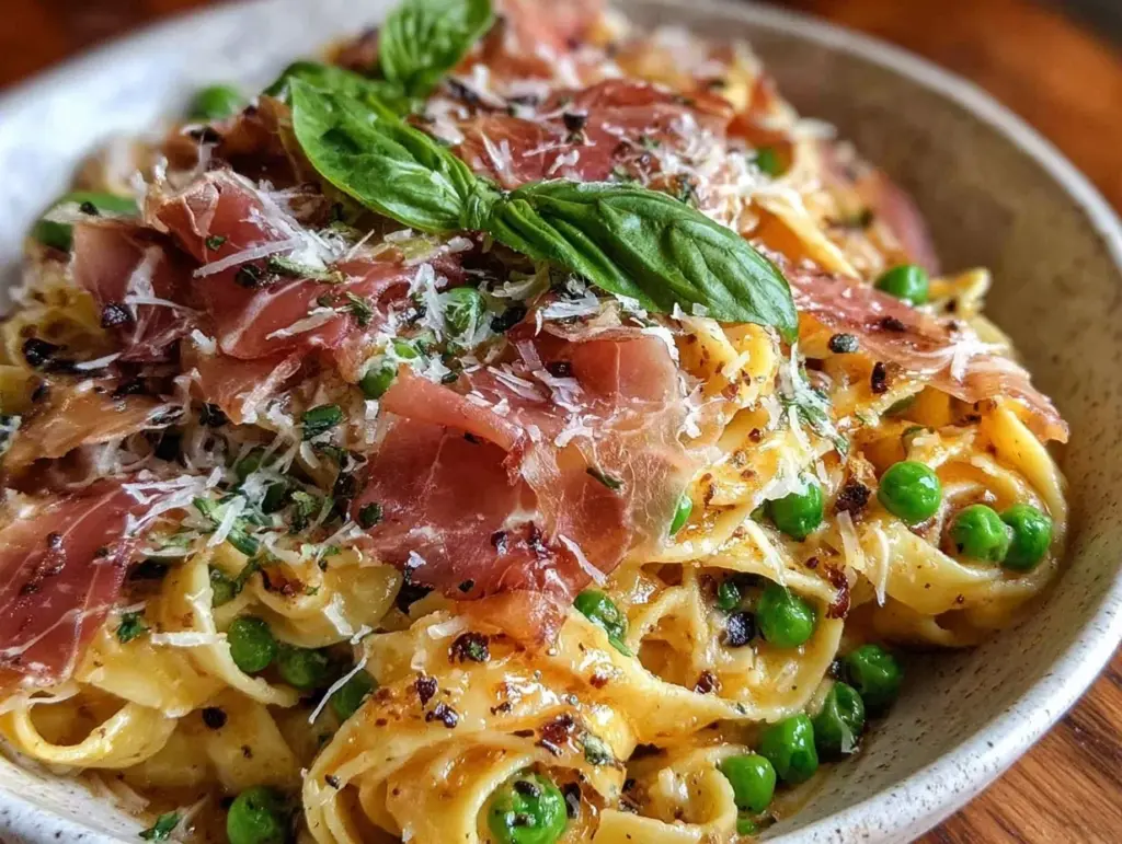 spring pea and prosciutto pasta - featured image
