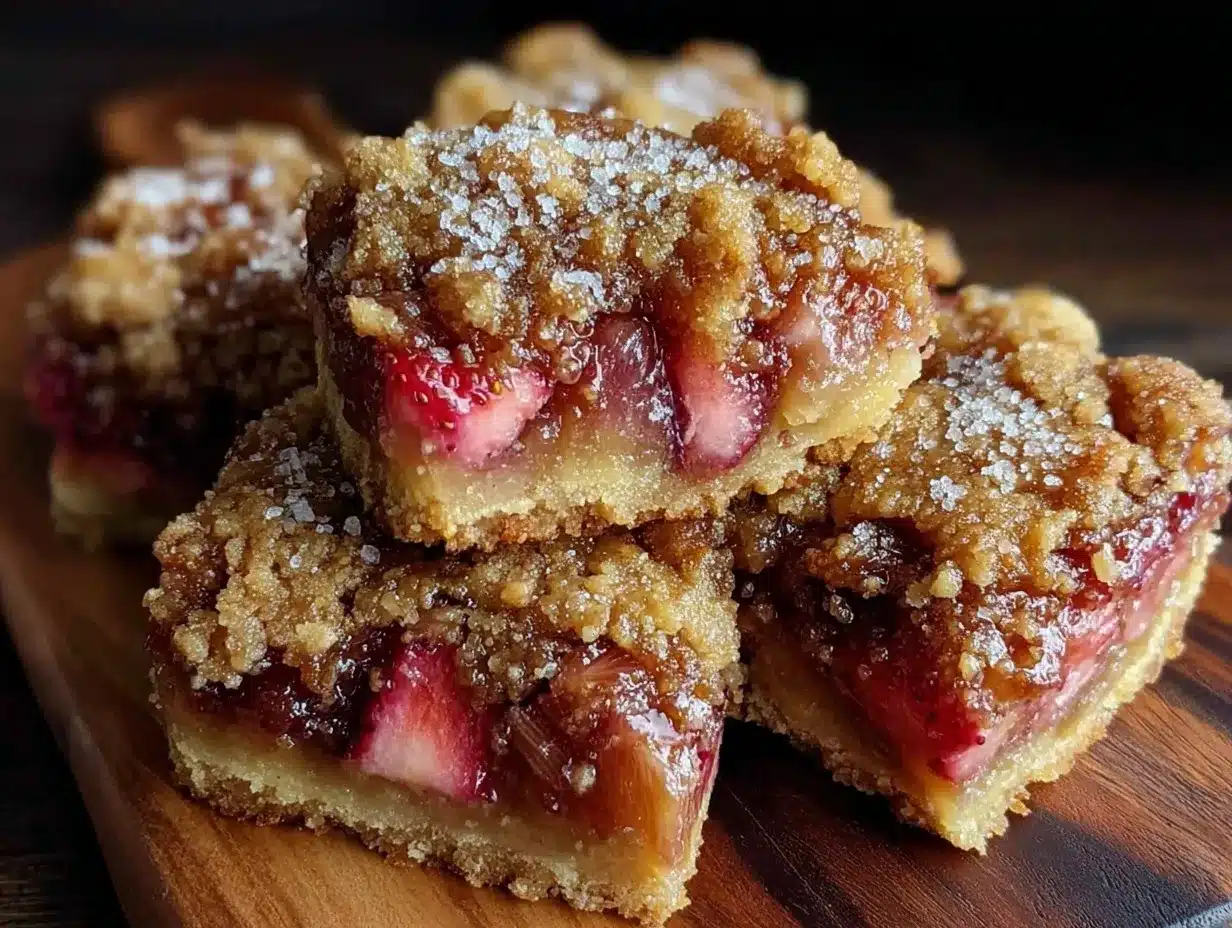 Strawberry rhubarb crumble bars preparation steps