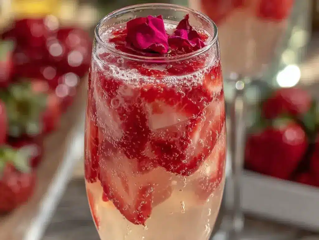 strawberry rose prosecco cocktail - featured image