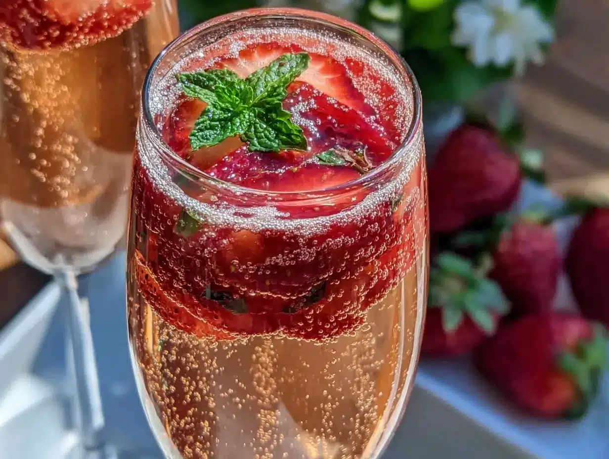 strawberry rose prosecco cocktail preparation steps