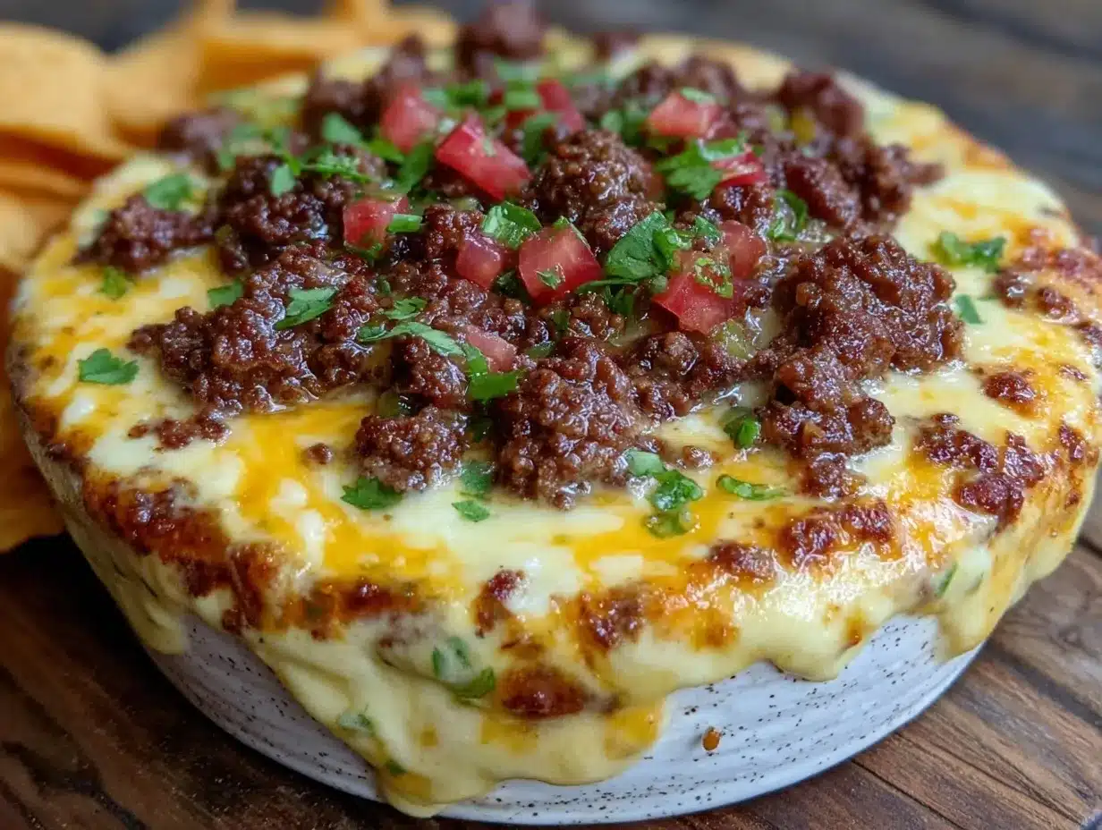 creamy cheesy queso dip with ground beef preparation steps