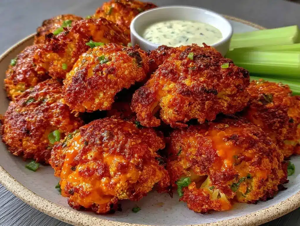 crispy air fryer buffalo cauliflower bites - featured image