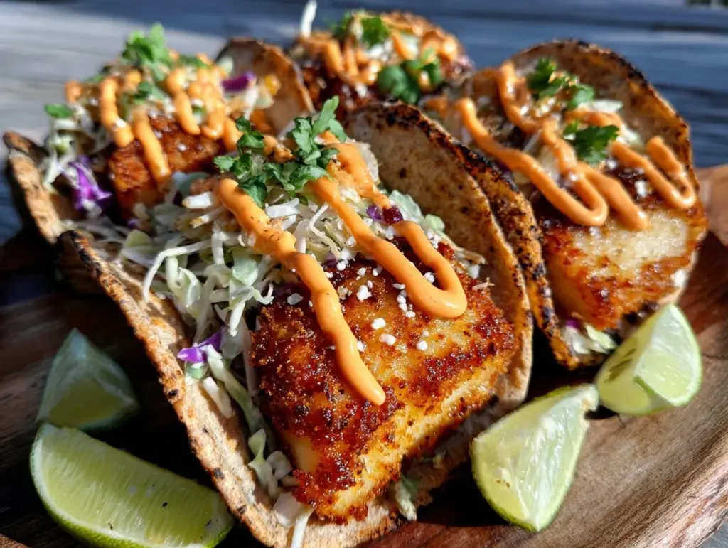 crispy air fryer fish tacos - featured image