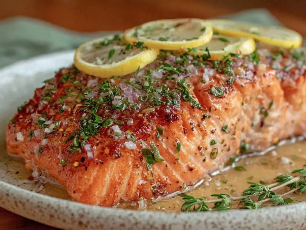 crispy baked lemon herb salmon - featured image