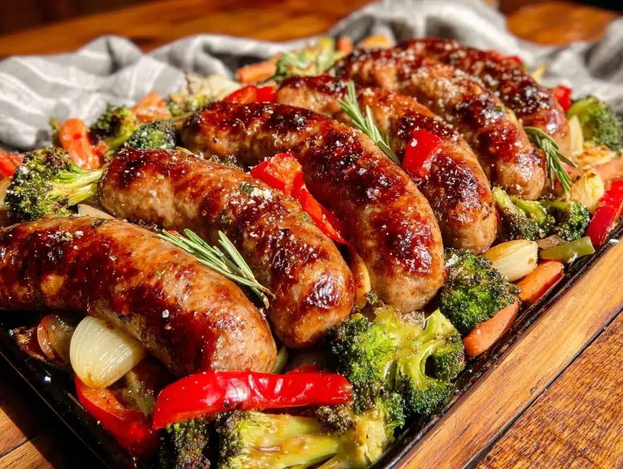 crispy sheet pan sausage and vegetables preparation steps