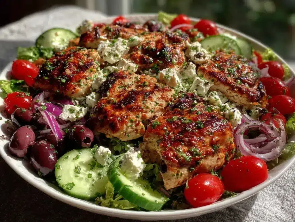 grilled chicken greek salad - featured image