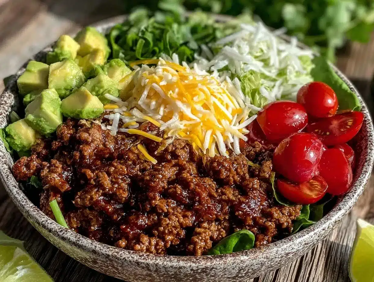 lean ground beef taco bowl preparation steps