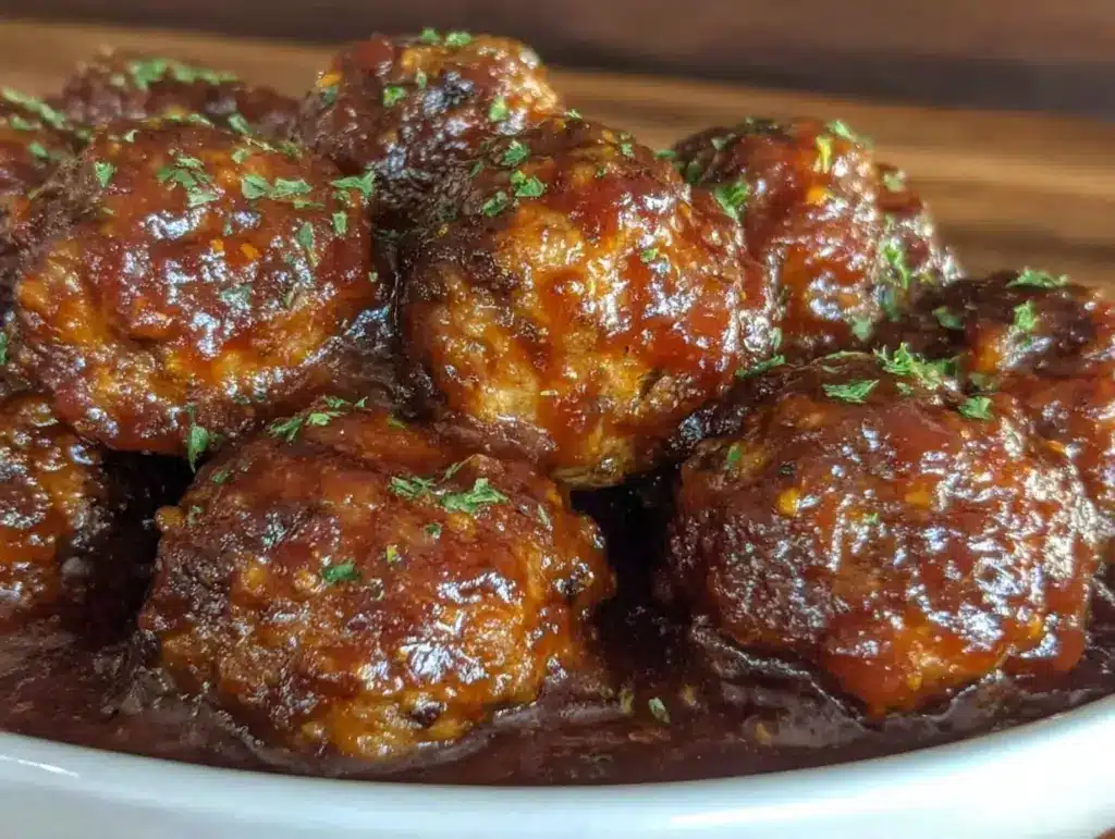 savory meatballs sticky sweet bbq sauce - featured image