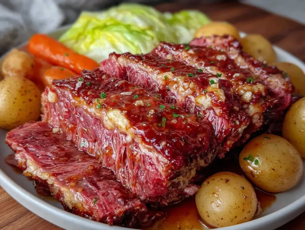 slow cooker corned beef and cabbage - featured image