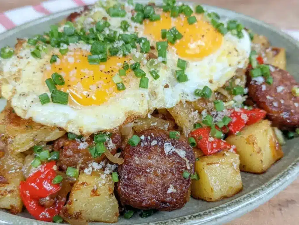 blackstone breakfast hash with eggs - featured image