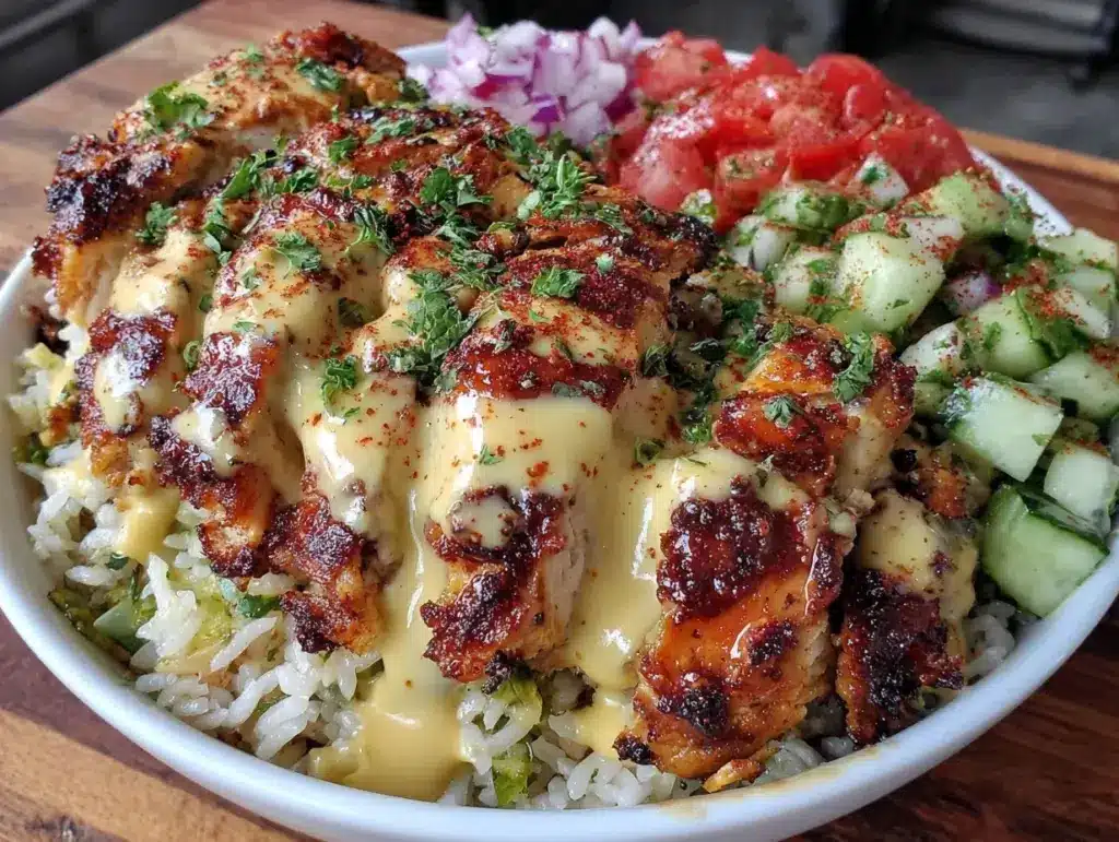 chicken shawarma rice bowl - featured image