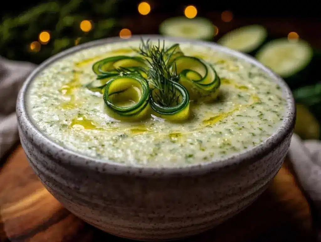cold cucumber soup with dill - featured image