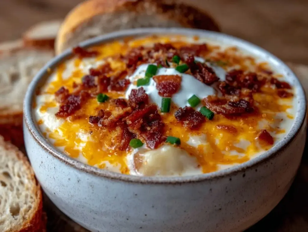 creamy crockpot loaded baked potato soup - featured image