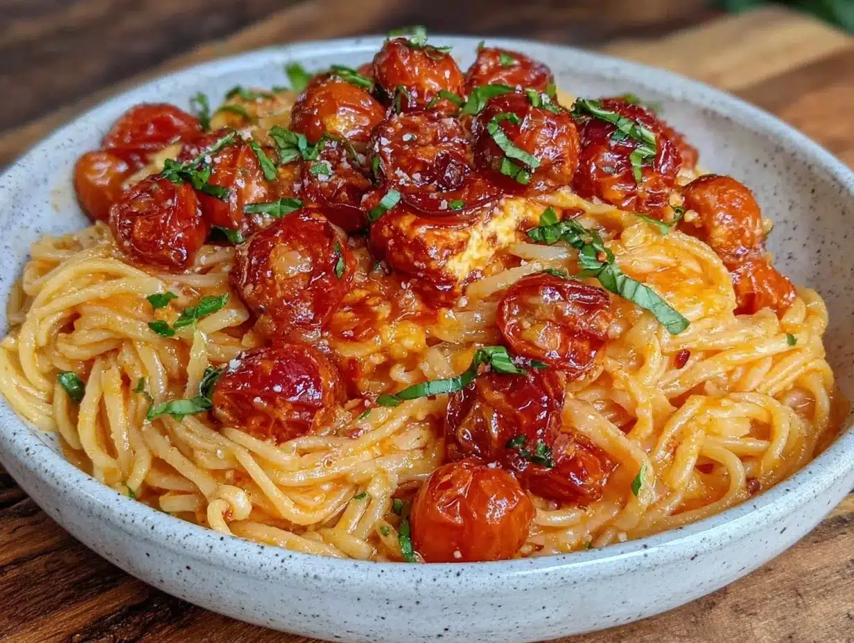 creamy Mediterranean baked feta pasta preparation steps